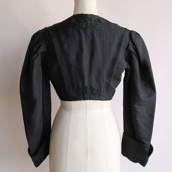 Vintage Antique 1800s Womens Victorian Jacket, Large Size Black Silk Edwardian - Picture 7 of 10